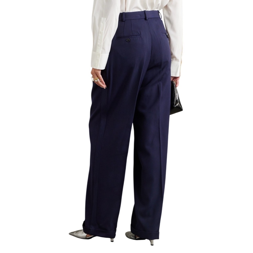 Polo Ralph Lauren Wool Silk Satin Trim Pleated Wide Leg Pants Navy Blue NWT 6 - Picture 4 of 12